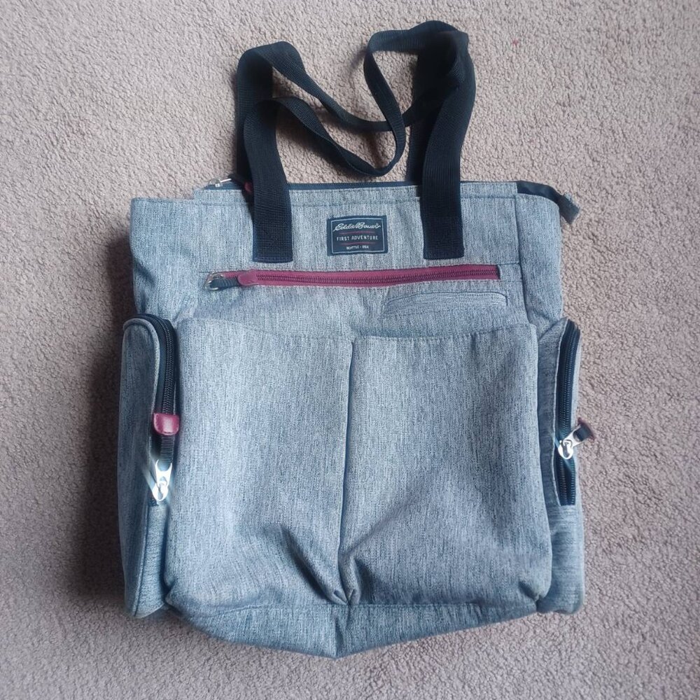 Eddie Bauer First Adventure Diaper Shoulder Bag Heather Grey Black Accents